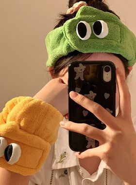 可爱大眼睛洗脸发箍女敷面膜洗漱蛇年卡通毛绒束发带冬季头箍头饰