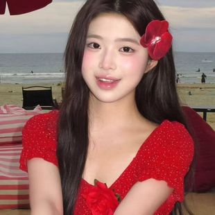 热情夏威夷~明艳红色蝴蝶兰发夹女花朵夹子海边度假发饰拍照出片
