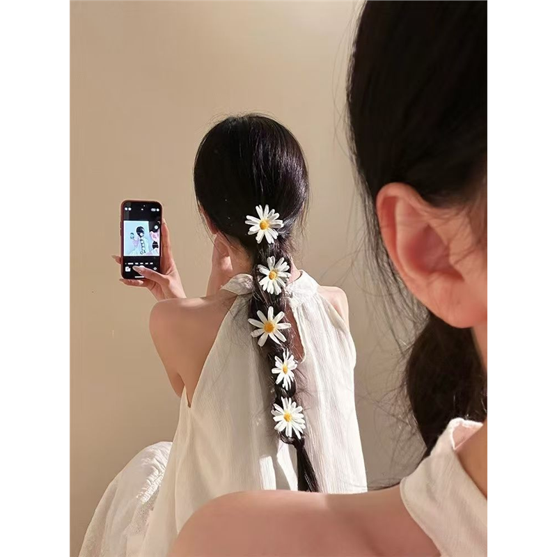 森系小清新雏菊花朵编发发夹拍照