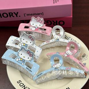 粉蓝白系列kt猫大抓夹卡通少女发夹可爱发饰鲨鱼新款 头饰学生甜美