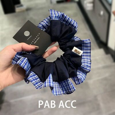 韩国东大门文艺撞色格纹褶皱发圈