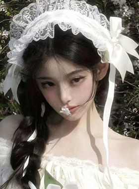 安妮的早餐白色蝴蝶结蕾丝发带女甜酷可爱发箍Lolita拍照头箍发饰