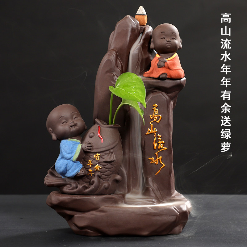 陶瓷倒流香炉小和尚绿植盆栽