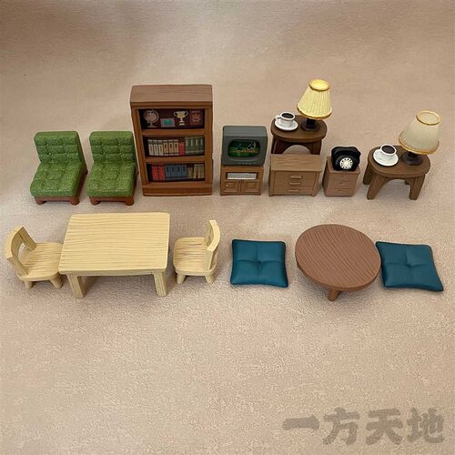 场景模型仿真微缩日式复古小家具迷你小电视圆桌柜子台灯书架桌椅