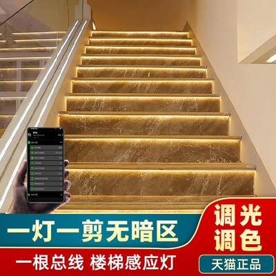 可调光色网红楼梯踏步感应灯智能自动跑马追光灯带别墅梯步台阶灯