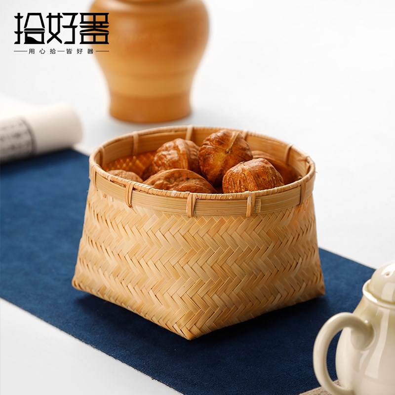 手工竹编小竹筐糖果篮复古小竹篓婚庆茶点盘民宿餐厅小竹篮干果盒