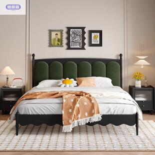 复古主卧双人床复古床 木床黑色现代简约1.51.8婚床法式 日式 风美式