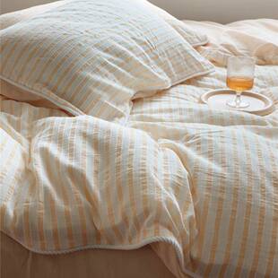 纯棉立体条纹提花泡泡纱四件套小清新纯棉柔软舒适裸睡被套床品