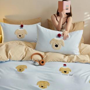 高品质卡通A类100支全棉轻磨毛四件套精致可爱刺绣被套儿童房床品