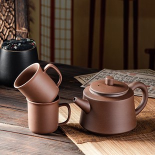 朱泥紫砂壶石瓢壶茶壶 大容量半手工过滤泡茶壶 家用功夫茶具套装