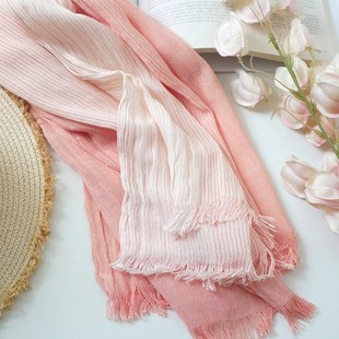胭脂柔粉 显白甜美棉质围巾女 日系百搭条纹春秋丝巾夏季旅游披肩