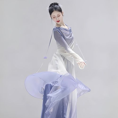 新国风舞古典舞悠莲飘逸身韵渐变纱衣裙裤民族舞蹈艺考演出练功服