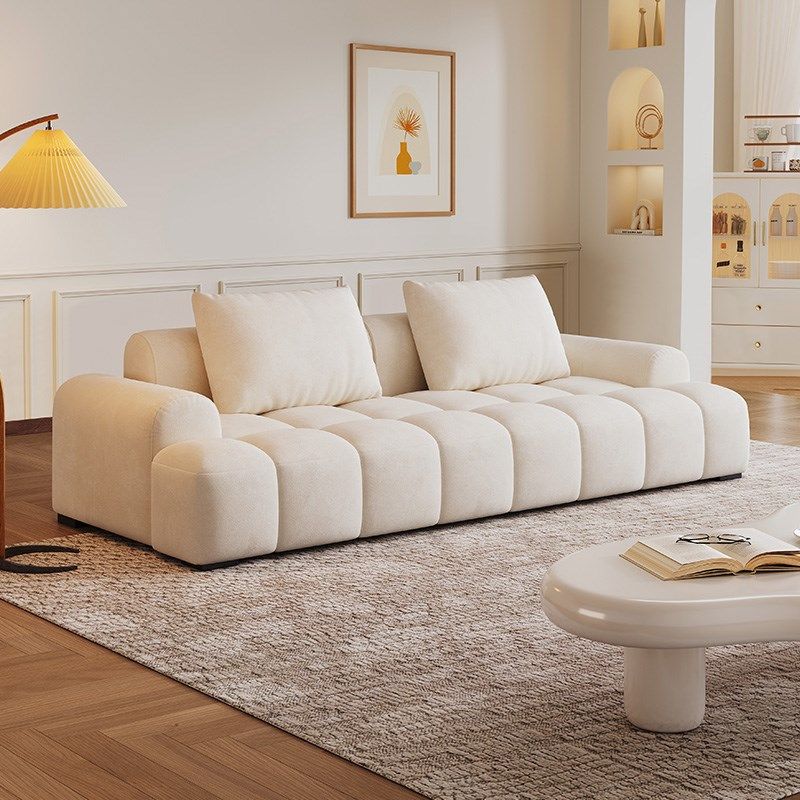 法式奶油风棉花糖泡芙沙发客厅小户型现代简约布艺直排三人四人位,住宅家具,皮布沙发,淘宝优惠券,粉丝福利购,淘宝优惠卷