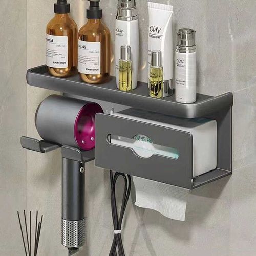 吹风机置物架免打孔卫生间浴室壁挂式电吹风支架收纳盒抽纸放置架
