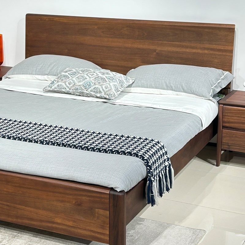 核桃木全实木床现代简约1米8大床双人床1.5主卧室1.2单人床小户型