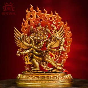 全鎏金《普巴金刚》精工铜雕花彩绘仿尼泊尔铜像普巴桌面摆件