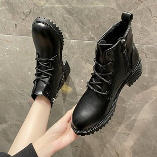 女鞋 43码 大尺码 系带马丁靴厚底防滑皮 41加大号短靴女F42时尚