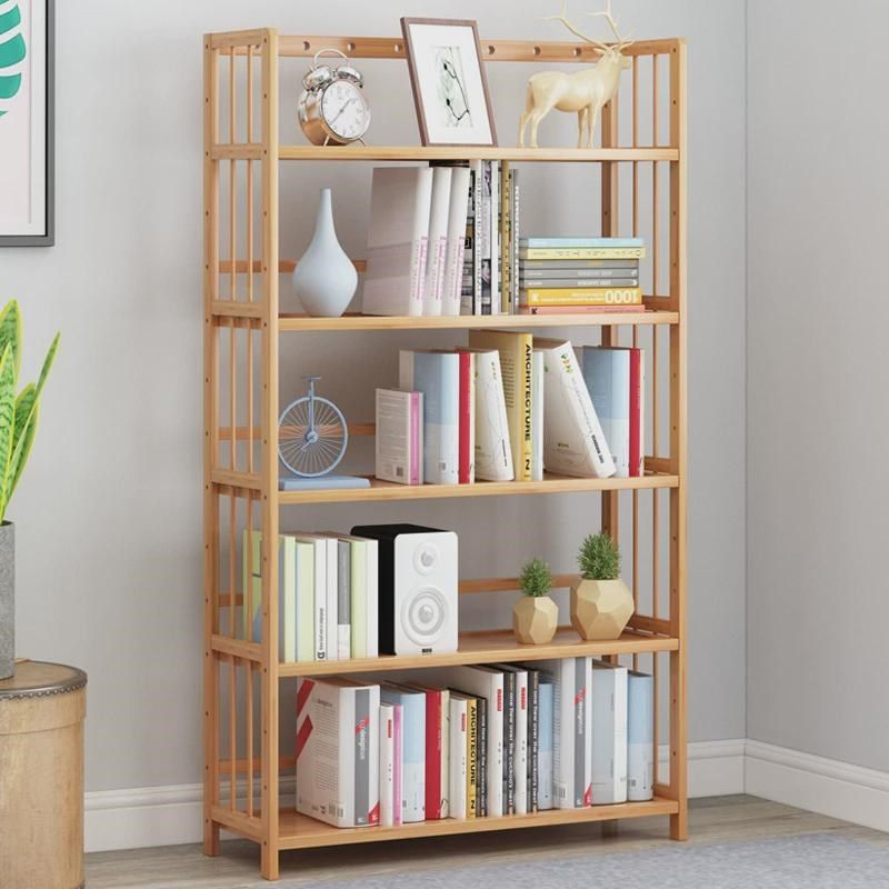 楠竹简易书架落地儿童客厅多层置物架桌面实木学生收纳储物书柜子