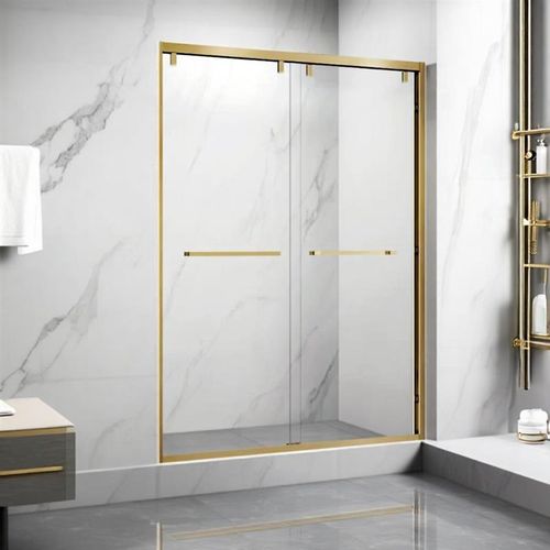 拉丝金色淋浴房香槟一字型双移门卫生间浴室干湿隔断茶玻璃推拉门