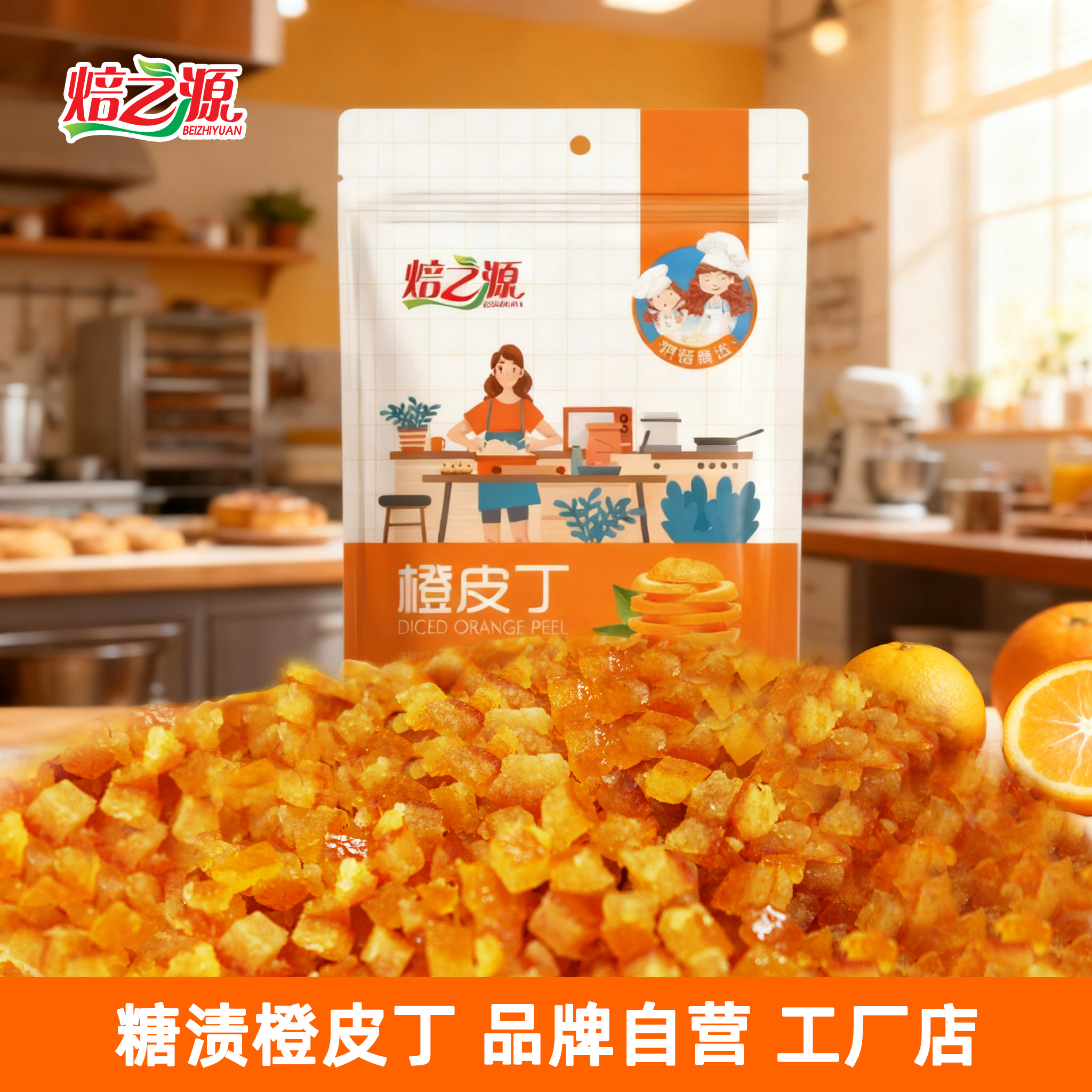 橙皮丁糖渍橘皮丁陈皮桔皮桔丁月饼馅料阿胶糕烘焙专用橘丁橙子粒