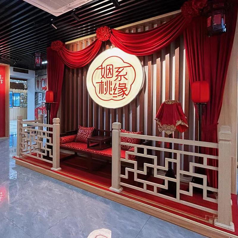 厂家定制铝合金护栏新中式仿古木纹工程河道改造栏杆家用楼梯扶手