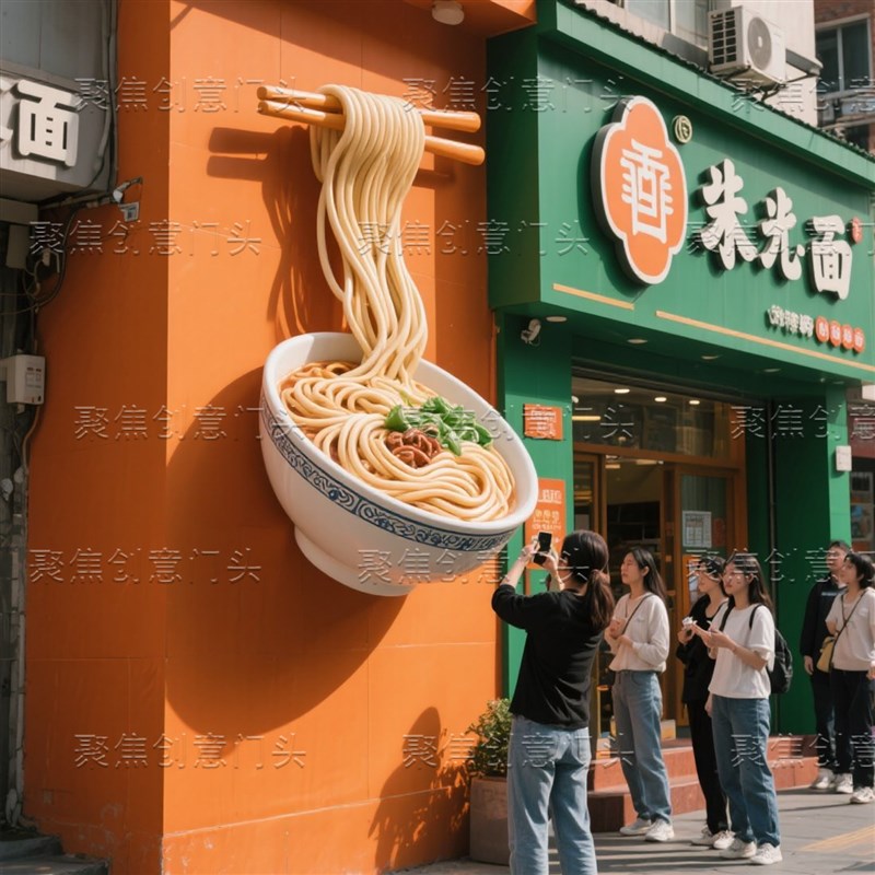 玻璃钢雕塑定制网红面馆拉面立体门头挂件商业美陈装饰品打卡摆件