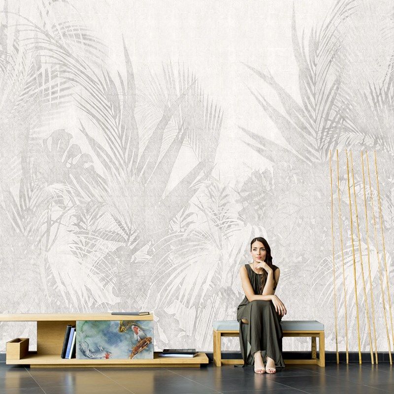 现代简约清新植物树叶电视机背景墙纸壁纸客厅沙发装饰影视墙布