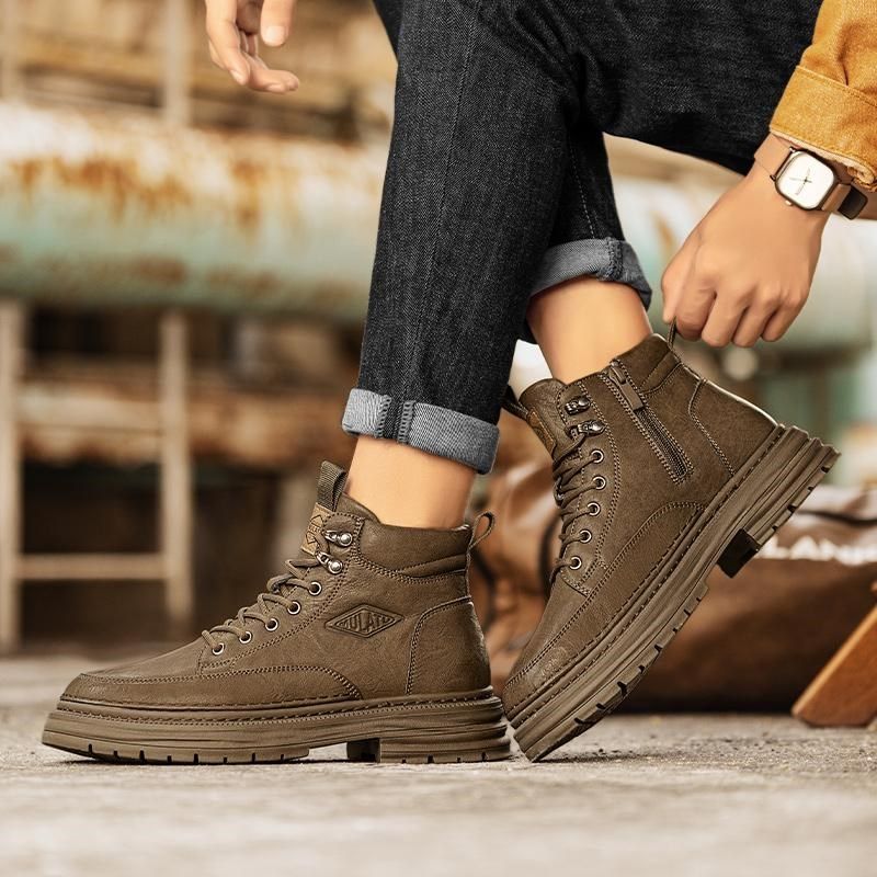 马丁靴男款冬季英伦风高帮侧拉链靴子男士加绒保暖大棉中帮皮靴潮