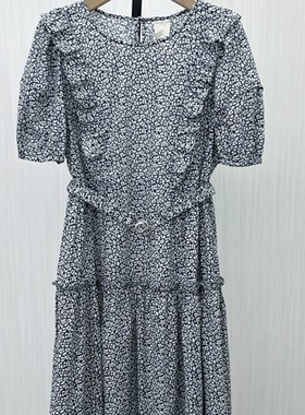 C2025夏季新品法式碎花裙女性纤细小清新a字茶歇裙7236