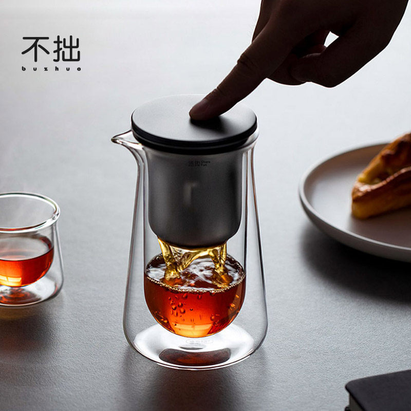 玻璃磁吸泡茶壶家用耐高温u办公室茶水分离按压滤网内置过滤冲茶