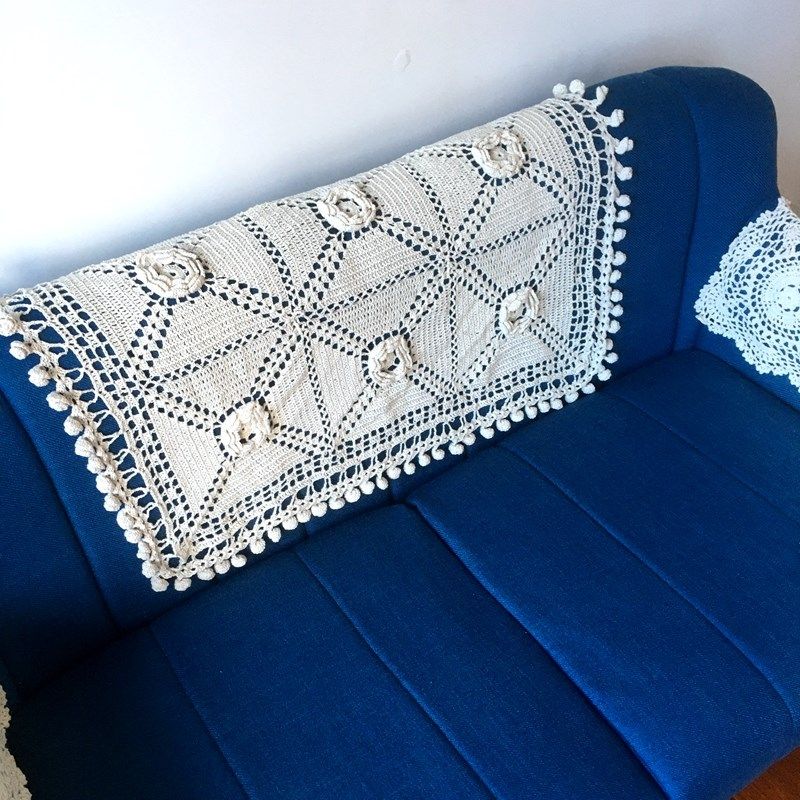 手工钩针花沙发防尘盖巾简约现代镂空编织纯色正方茶几桌布米白色,居家布艺,桌布,淘宝优惠券,粉丝福利购,淘宝优惠卷