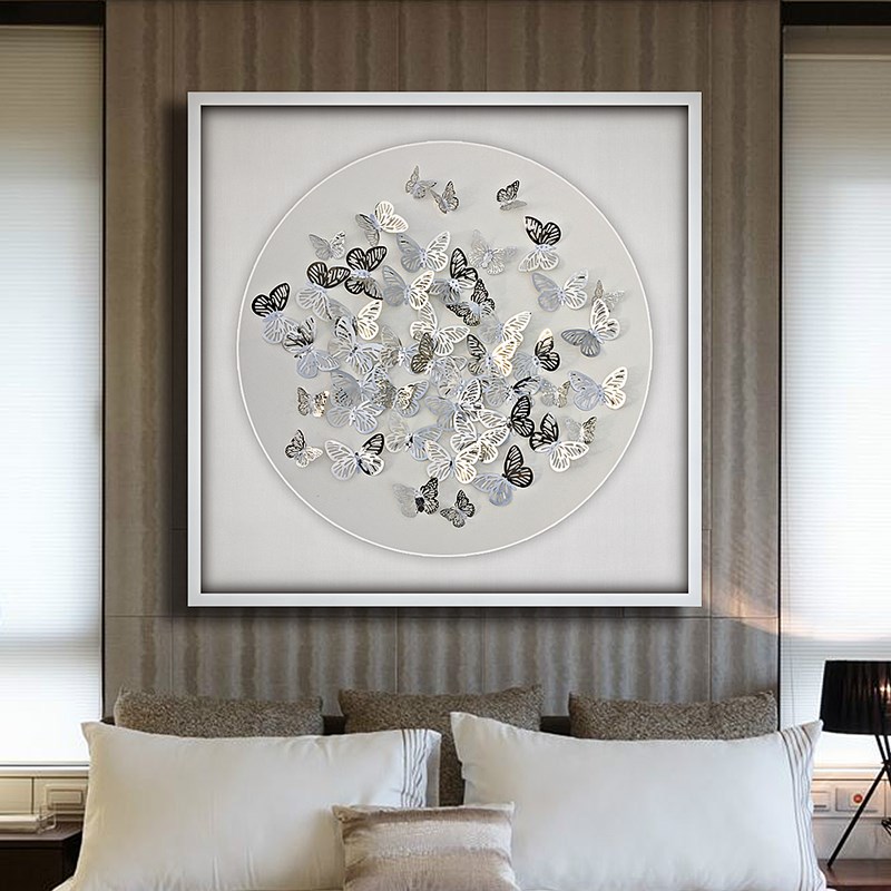 蝴蝶装饰画现代酒店立体画餐厅挂画实物不锈钢软装样板Y房推荐精