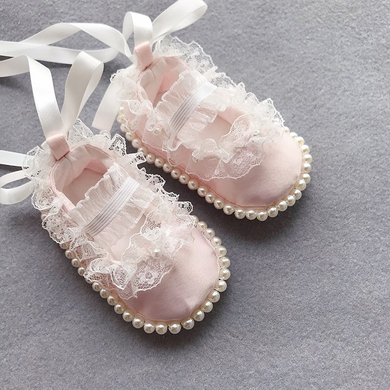 新春夏秋手工定制女婴儿童蕾丝满月百天鞋子步前鞋宝宝公主软底鞋