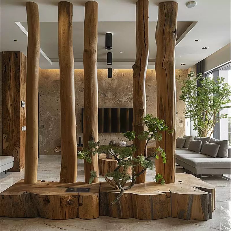 天然实木大树干装饰民宿别墅造景材料背景幼儿园环创树枝隔断枯木