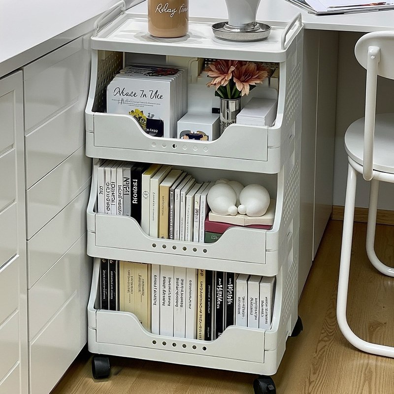 书架落地置物架小推车办公桌下文件收纳架多层床头整理架移动旋转