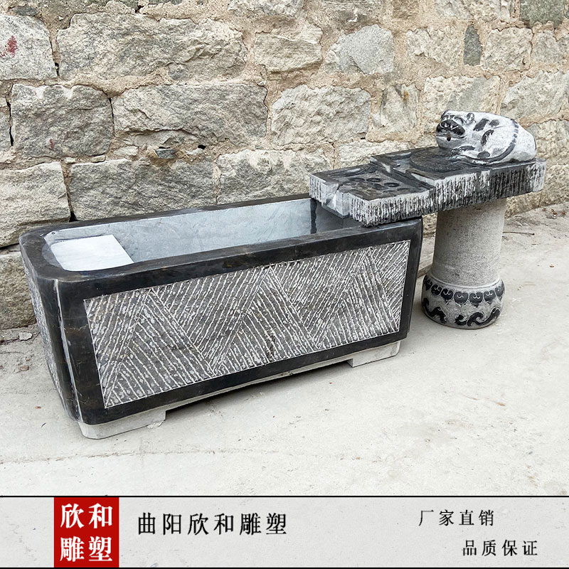 石雕流水摆件客厅玄关装饰落地水景貔貅招财鱼缸石槽庭院鱼池造景