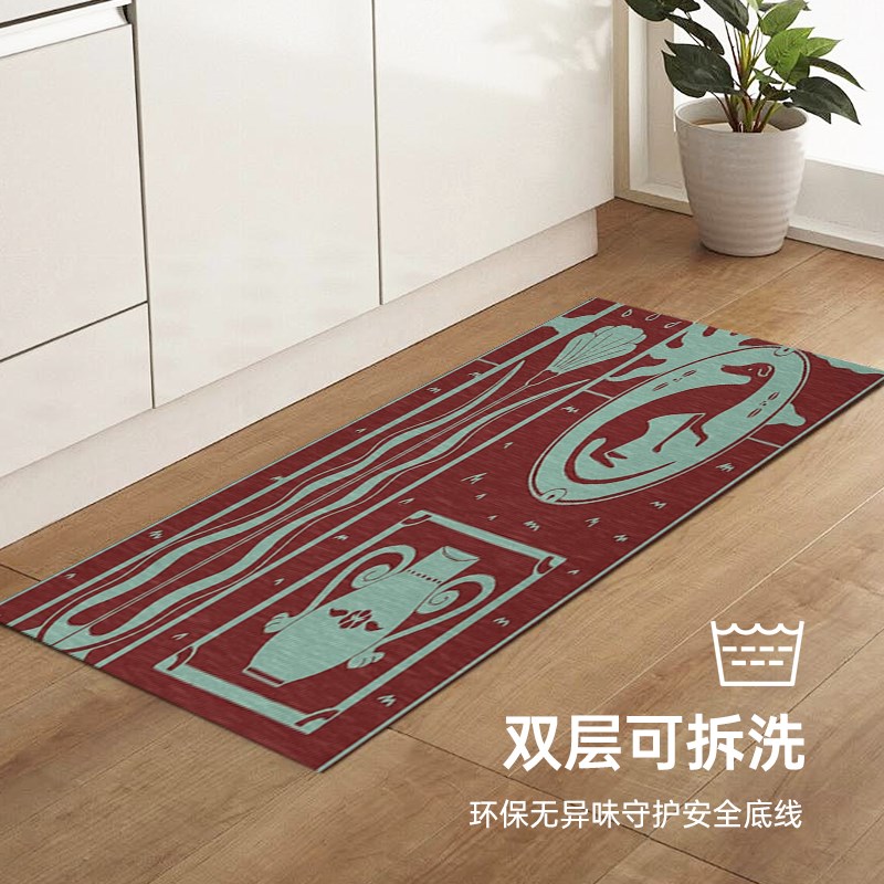 欧式复古卧室双层可拆洗防滑毯子走廊客厅家用可机洗水洗小众地毯