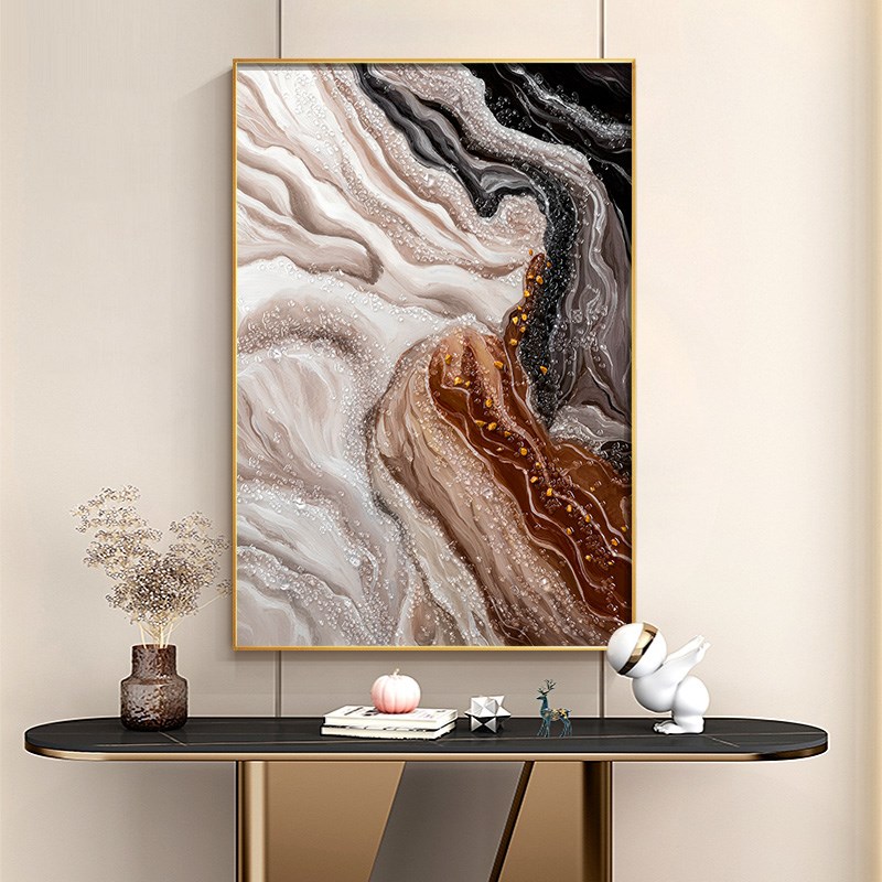 水晶画玄关装饰画意式轻奢抽象手绘油画客厅落地走廊过道挂画