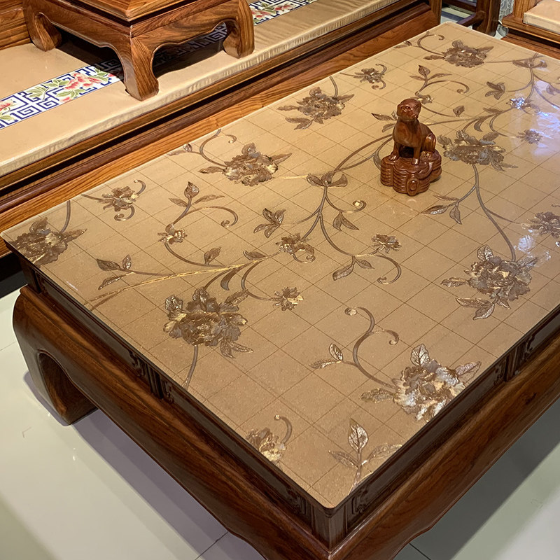 家用pvc软塑料玻璃防水防油防烫免洗餐桌垫金色茶几垫梳妆台桌布