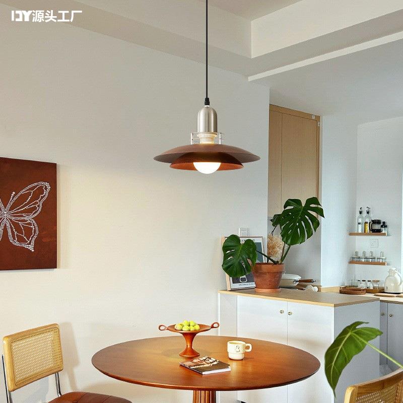 新中式中古风餐厅吊灯法式新款复古餐桌吧台书房胡桃木色茶室灯具