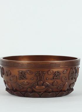 古叶家居纯黄铜聚宝盆摆件家居办公室仿古紫铜聚宝盆碗工艺开业礼