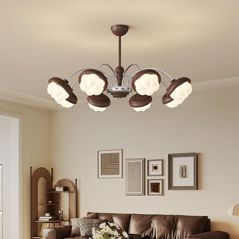 中古风胡桃木纹复古花朵客厅吊灯法式奶油高级感卧室餐厅灯具新款