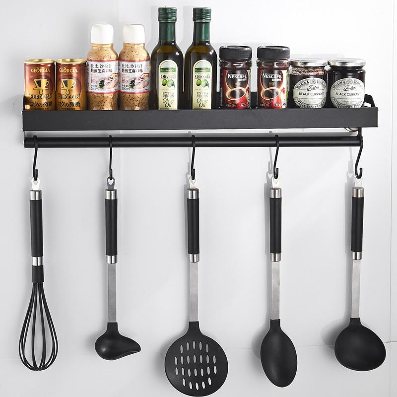 鸣豪厨房置物架壁挂免打孔墙上调料调味品收纳整理用品黑色太空铝