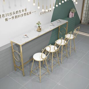 家用小北欧高脚桌吧台子吧台酒吧桌椅组合大理石吧台桌靠墙长条桌
