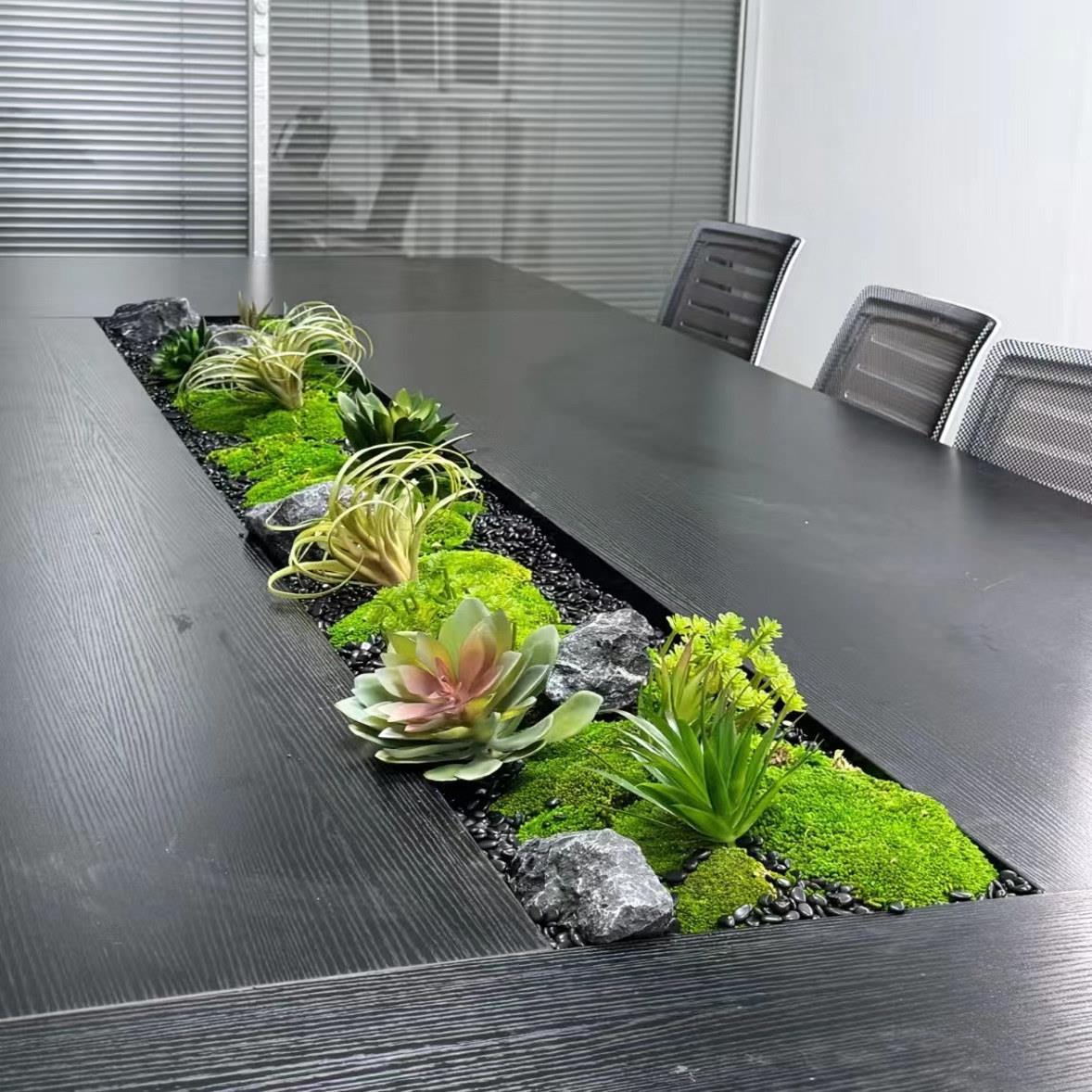 会议桌中间微景观摆件长桌苔藓绿植造景桌面装饰假花摆设
