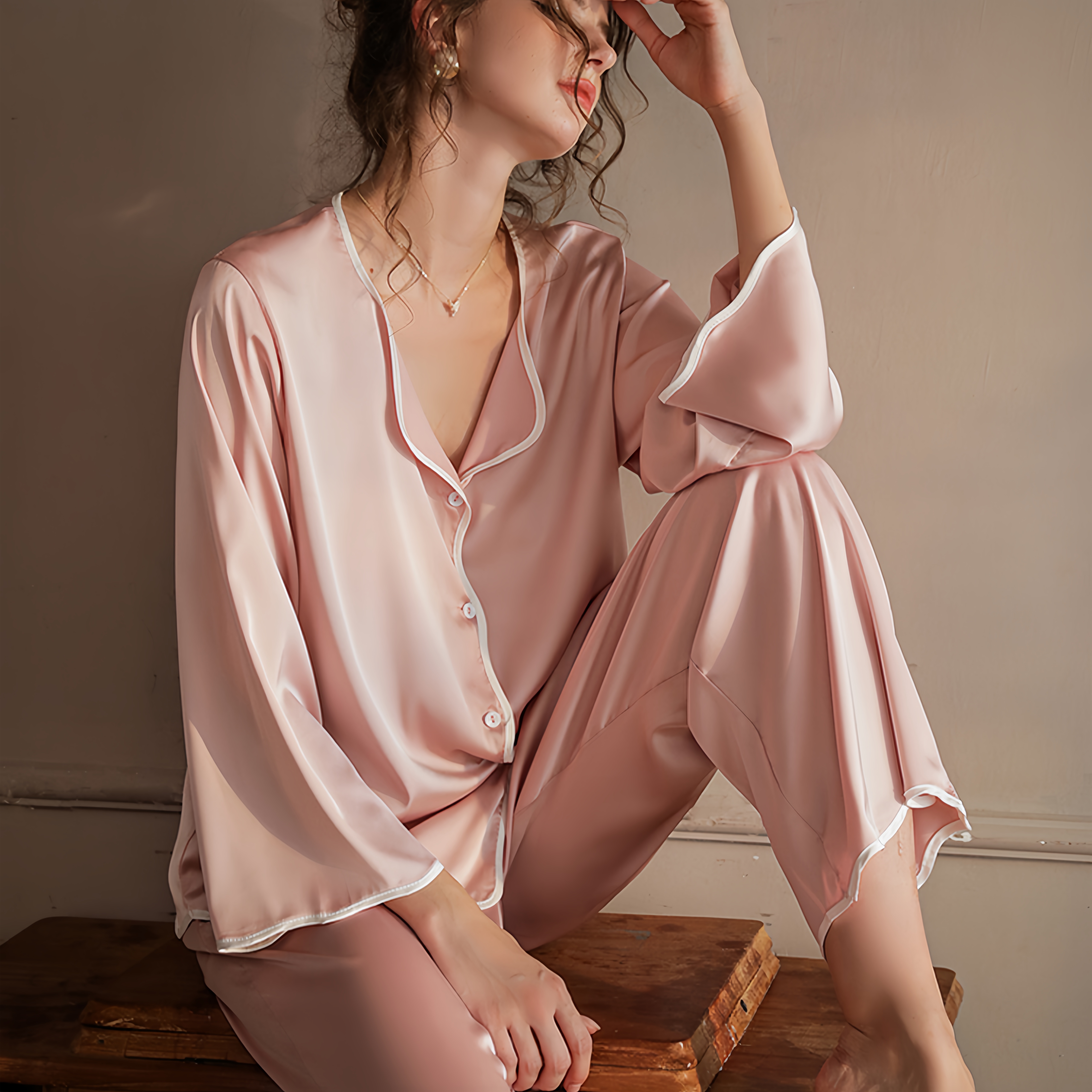 法式真丝睡衣女春秋季维多利亚家居服宽松慵懒高级感桑蚕丝两件套