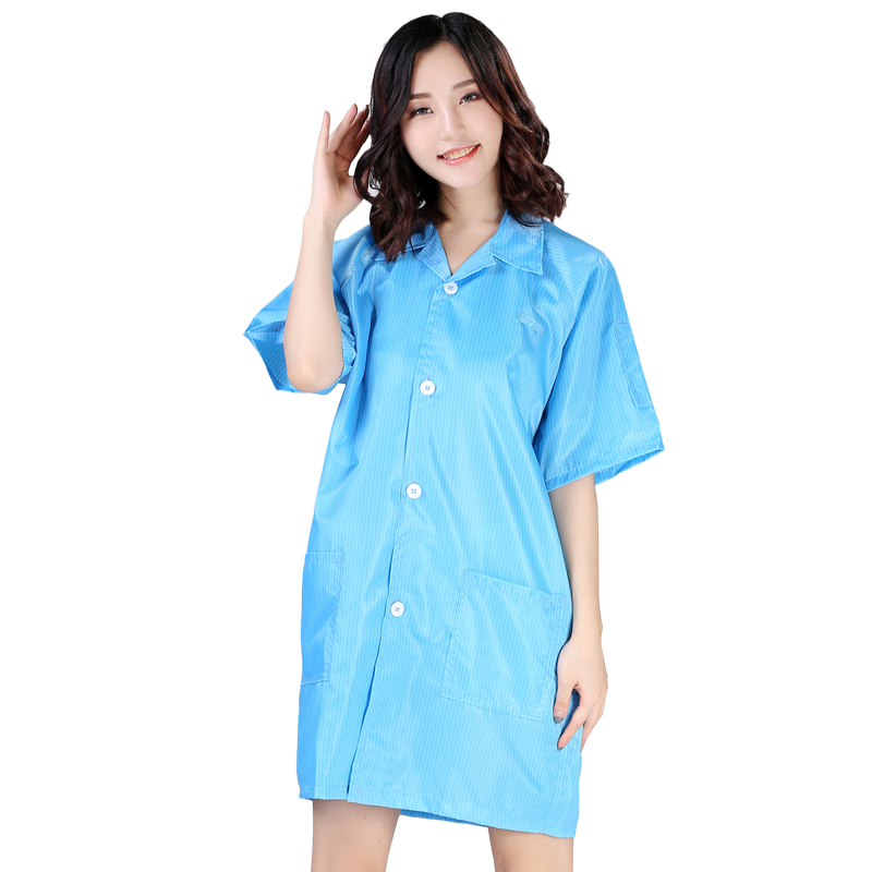防静电服短袖大褂无尘上衣薄款蓝白绿色夏季电子食品厂男女工作服