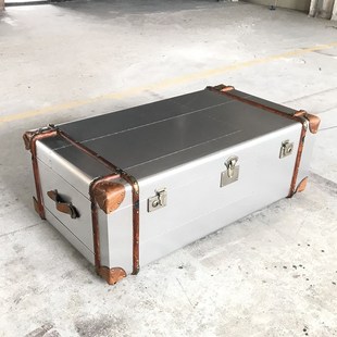 乡村复古工业风客厅铝皮箱茶几loft做旧铆钉收纳储物个性 美式 茶桌