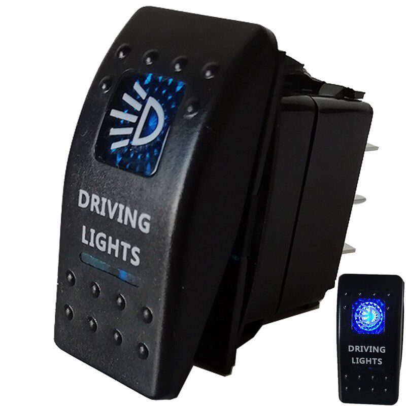 汽车雾灯符号开关24V通用改装三档自锁蓝光翘板按键12V近远光新品