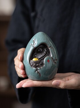 创意陶瓷哥窑生肖龙个性手把件招财小龙蛋茶桌茶盘装饰品
